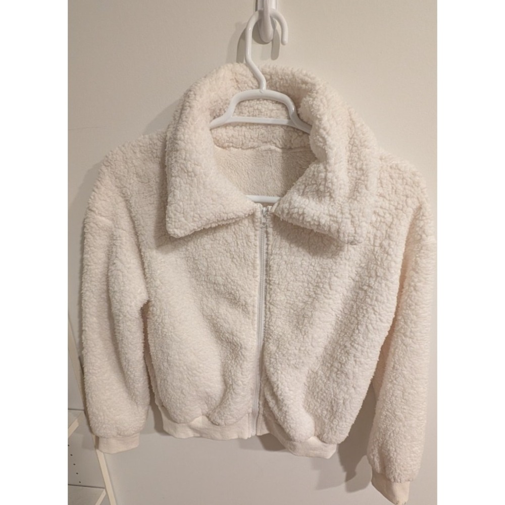 Akewei Womens Medium Sherpa Jacket Cream Off White Faux Shearling Full Zip Fuzzy